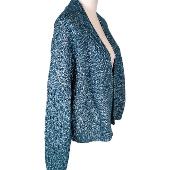 CABI Astral Chunky Cardigan Sweater Oversize Boxy Cable Knit Blue/White Marled M - Picture 4 of 12